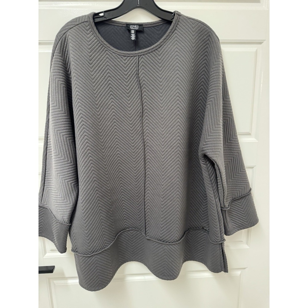 Jones New York Signature Womens XL Gray Quilted Chevron Pullover Top Long Sleeve